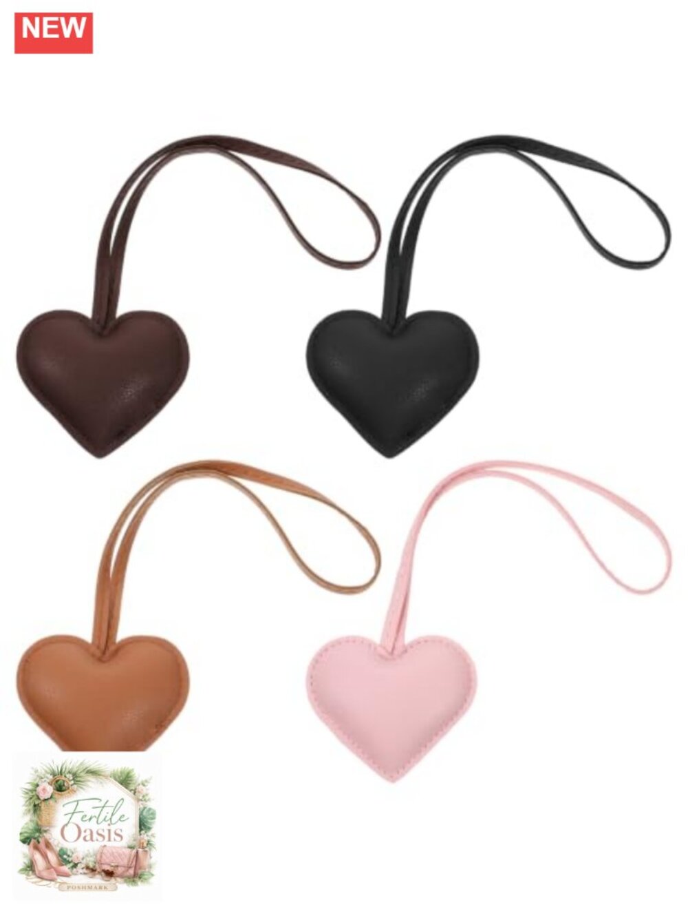 Leather Heart Bag Charms Keychain Set for Women Handbag Purse (4 Pack)